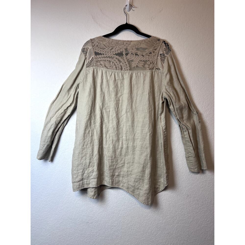 Chic John Mark 100% Linen Tunic Top with Lace Women's Large - Picture 5 of 11